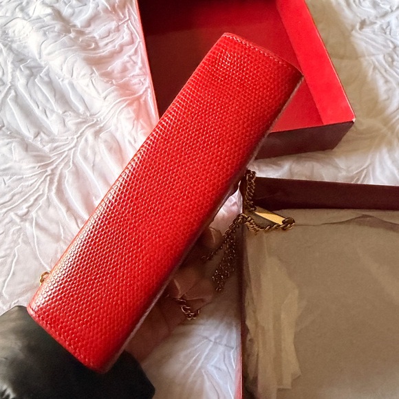 Salvatore Ferragamo Red Textured Clutch with Gold Accent - Picture 7 of 15